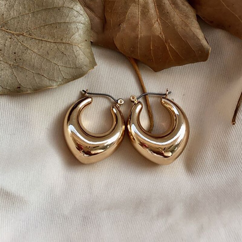 SRCOI U Shape Thick Small Hoop Earrings Female Geometric Gold Color Circle Smooth Hoops Earrings For Women Party Jewelry