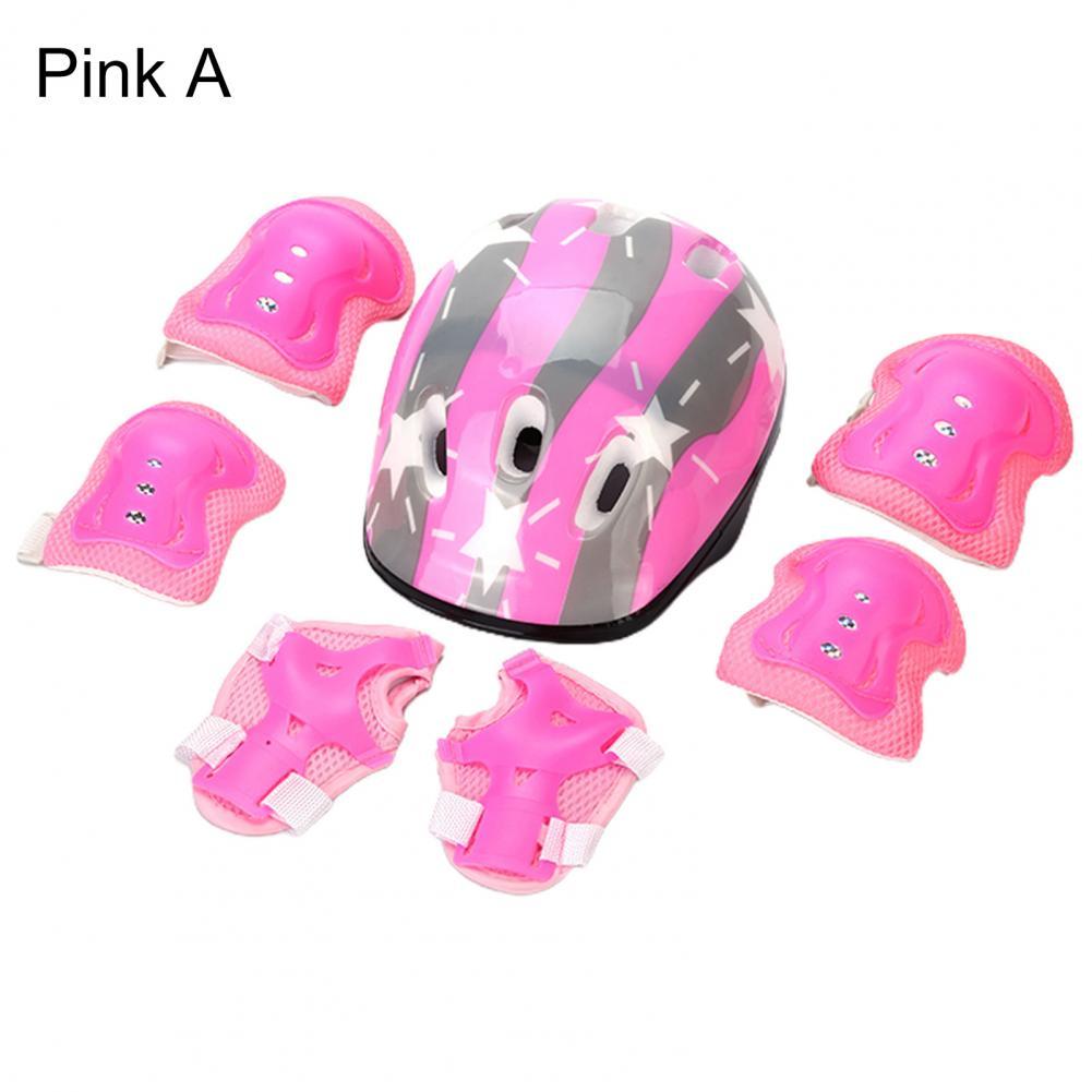7 pz/set bambini sicurezza ginocchiere resistenti all&#39;usura gomitiere assorbimento del sudore accessorio ciclismo casco ginocchio gomito Set per l&#39;equitazione: Pink A