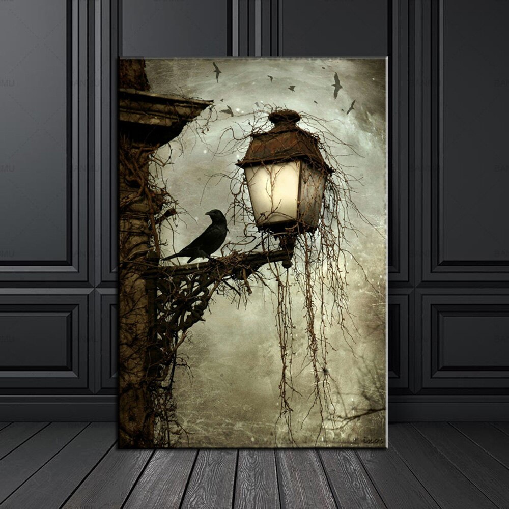 Wall Art Canvas Schilderij Aquarel Kraai Dier Nordic Posters En Prints Zwart Wit Canvas Foto 'S Voor Woonkamer Bar Decor