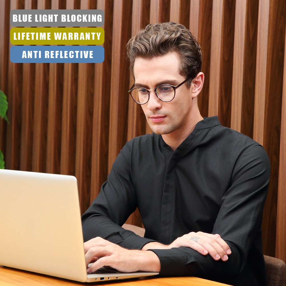 Cyxus, gafas de ordenador con bloqueo de luz azul para Anti UV y ojo, gafas coreanas con montura redonda, cristales transparentes para mujeres y hombres, gafas 8065