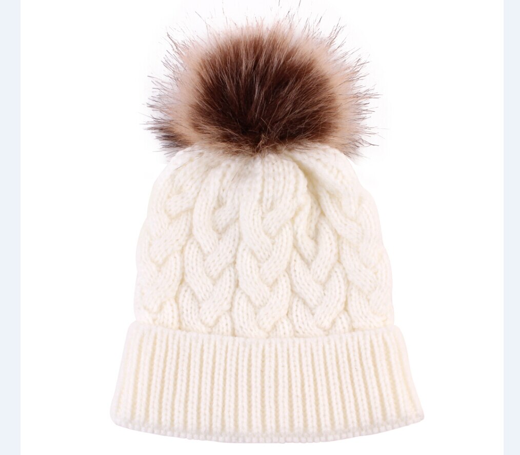 Cute Kids Girls Hats Mother Daughter Warm Knitted Hat Family Matching Children Hats And Caps Winter Newborn Baby Hat Beanie Caps: White Adult