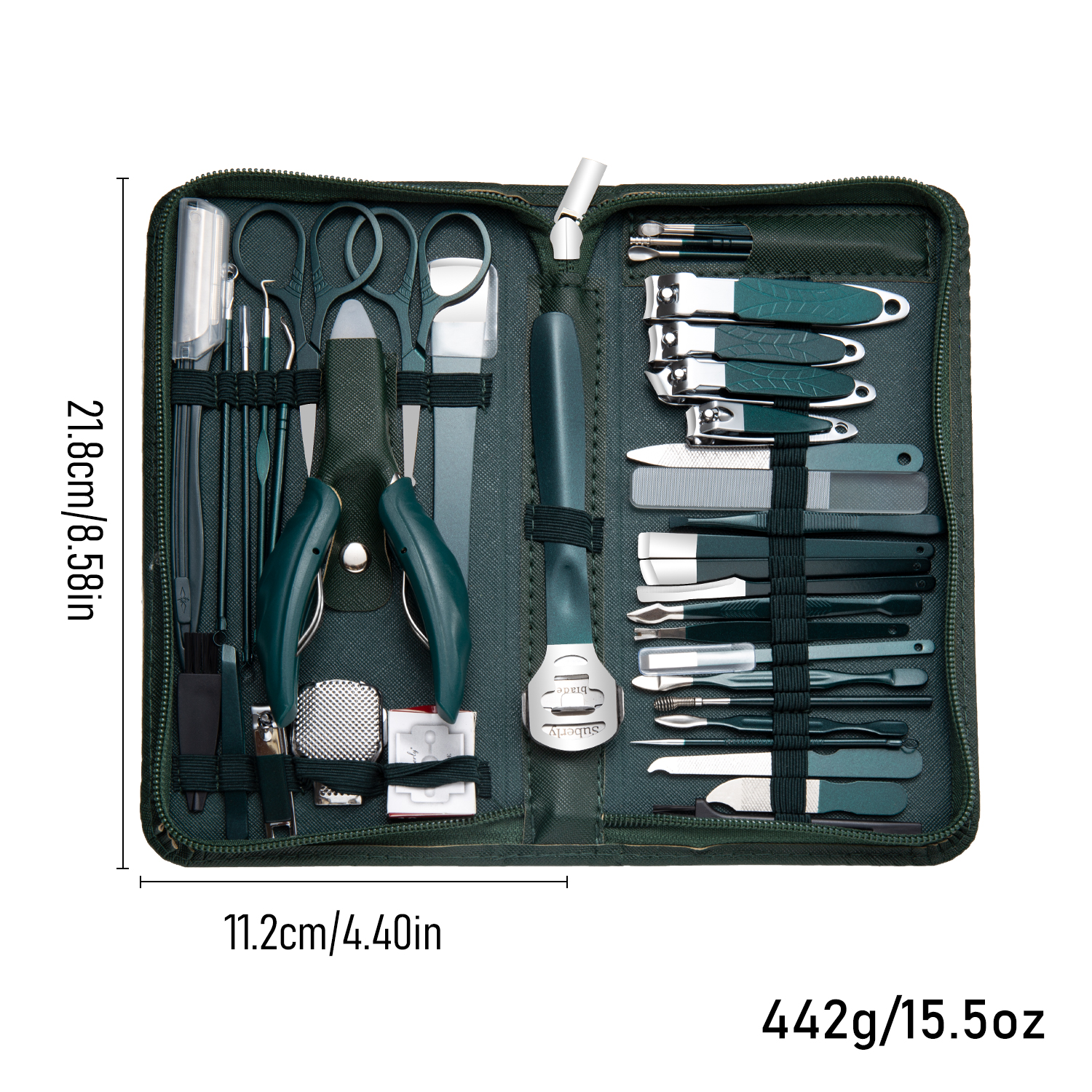 40Pcs Manicure Set Nail Clippers Kit Cuticle Scissors Stainless Steel Foot Care Tools with Leather Case Foot Rasps Callus Shaver: green