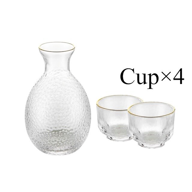 Japansk sake sæt hammermønster glas guldkantet kop vin varmere koreansk soju kop tequila pot whisky kop indenlandske vin sæt: Forgyldt 1 gryde 4 kop