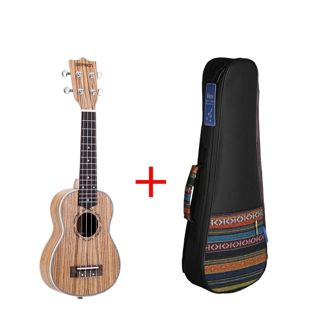 Ammoon 21 "Akoestische Ukulele 15 Fret 4 Strings Ukelele Uke Zebrawood Ukulele Snaarinstrument: Ukulele with Bag