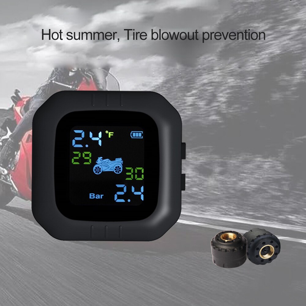 Waterproof Motorcycle Tire Pressure Monitoring System with 2 External Sensor Car Security TMPS Sensor Tire Pressure Detector