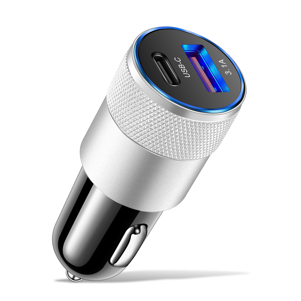 Car Charger USB Type C PD Dual Port QC 3.0 Fast Charging For iphone13 12 Huawei Xiaomi 12 Samsung S21 USB-C Mobile Phone Charger: Silver