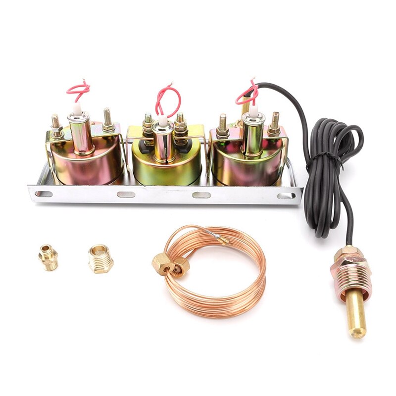 52mm Chrome Car Triple Gauge Meter Ammeter Water Temperature Oil Pressure 3-In-1 Combo Kit