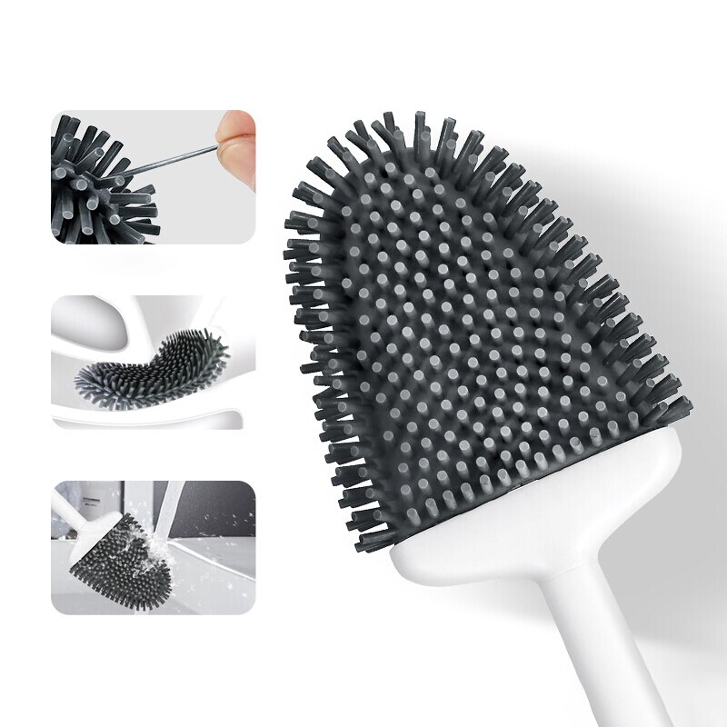 Wall-mounted Toilet Brush Rubber Head Holder Bristle Cleaning Brush WC Bathroom Accessories Home Stuff For Toilet Silicone