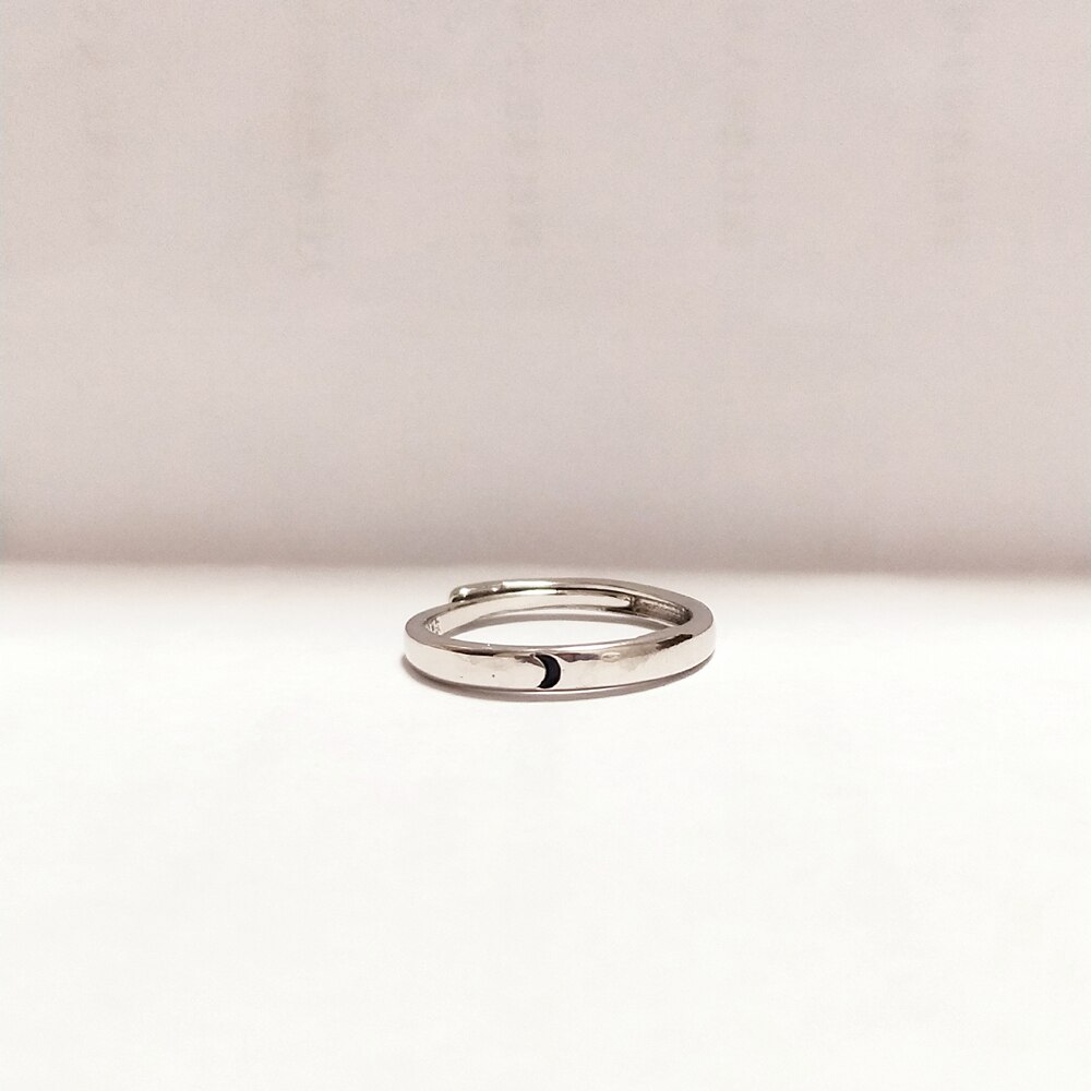 Simple Opening Sun Moon Ring Minimalist Silver Color Sun Moon Adjustable Ring For Men Women Couple Engagement Jewelry: Moon (Female)
