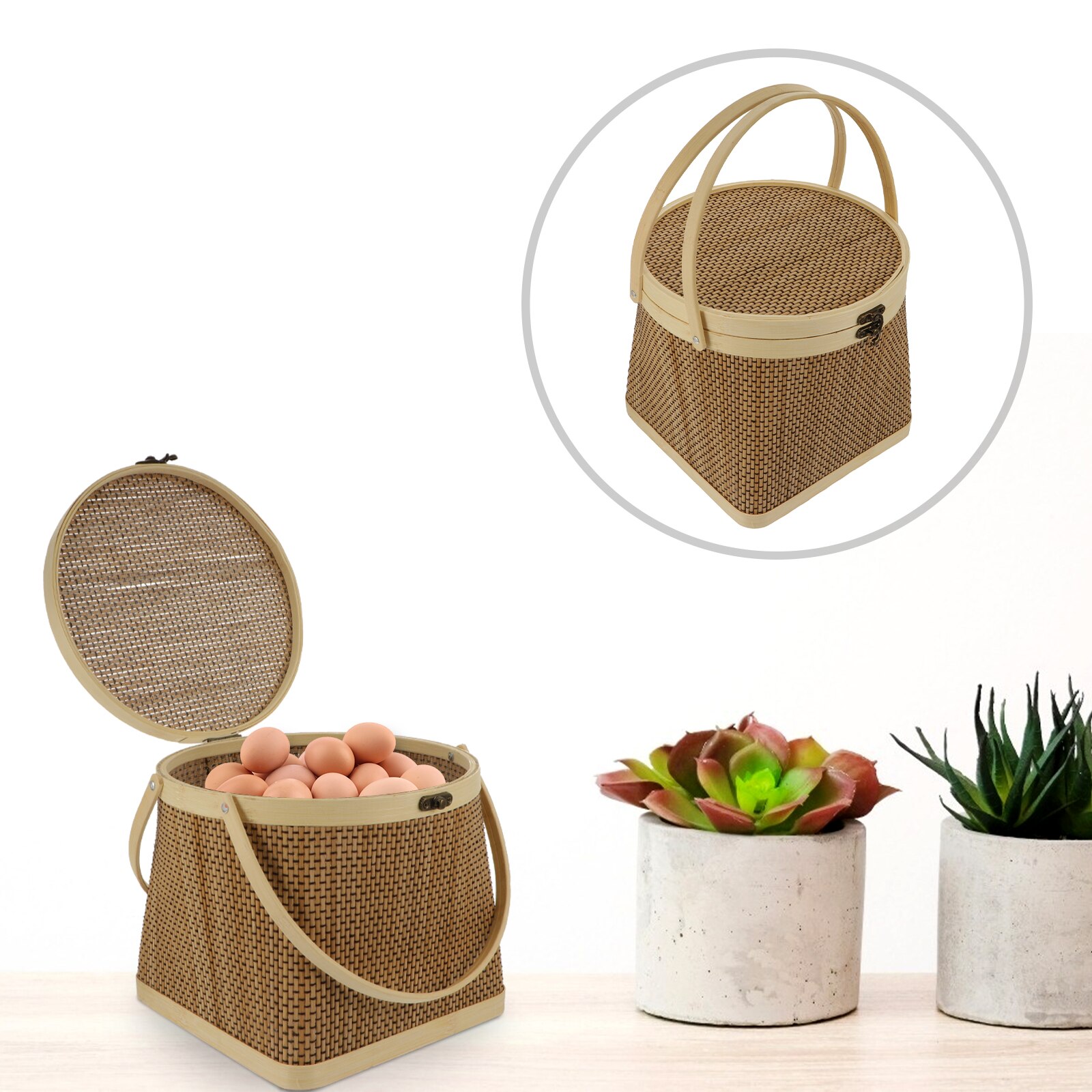1 Pcs Bamboe Mand Multipurpose Picknickmand Opslag Mand Met Deksel