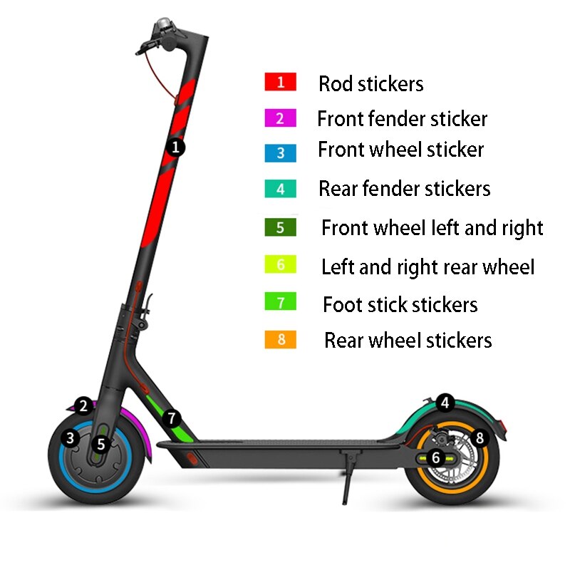 Nuovi adesivi riflettenti 1 Set adesivi Set completo Scooter per adesivi pieghevoli Kickscooter serie Xiaomi