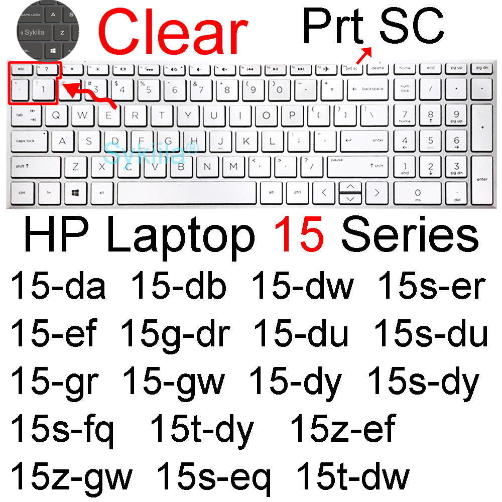 Funda de teclado para portátil HP 15 15t 15-fd 15-fc 15-ef 15-dw 15-dy 15g 15q 15s 15z, funda protectora de silicona esencial: Transparente
