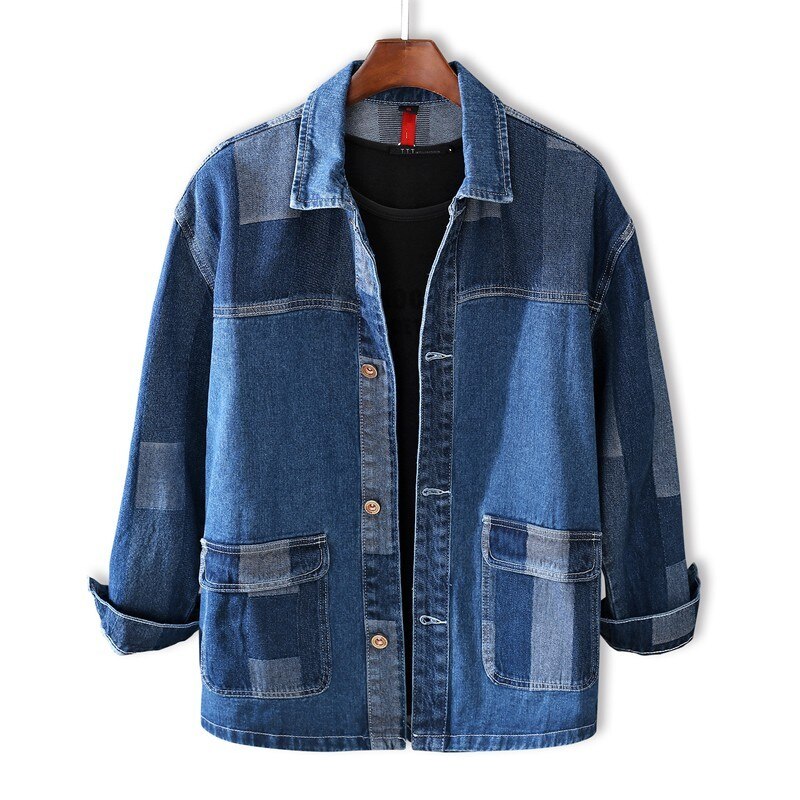 Thin Section Long Sleeve Tops Autumn Mens Denim Shirt Japanese Vintage Single Breasted Panelled Colors Loose Fit Casual Shirts