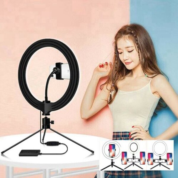 Anneau lumineux de 10 pouces avec trépied, lampe à intensité réglable, pour photographie, caméra, téléphone, maquillage, vidéo en direct