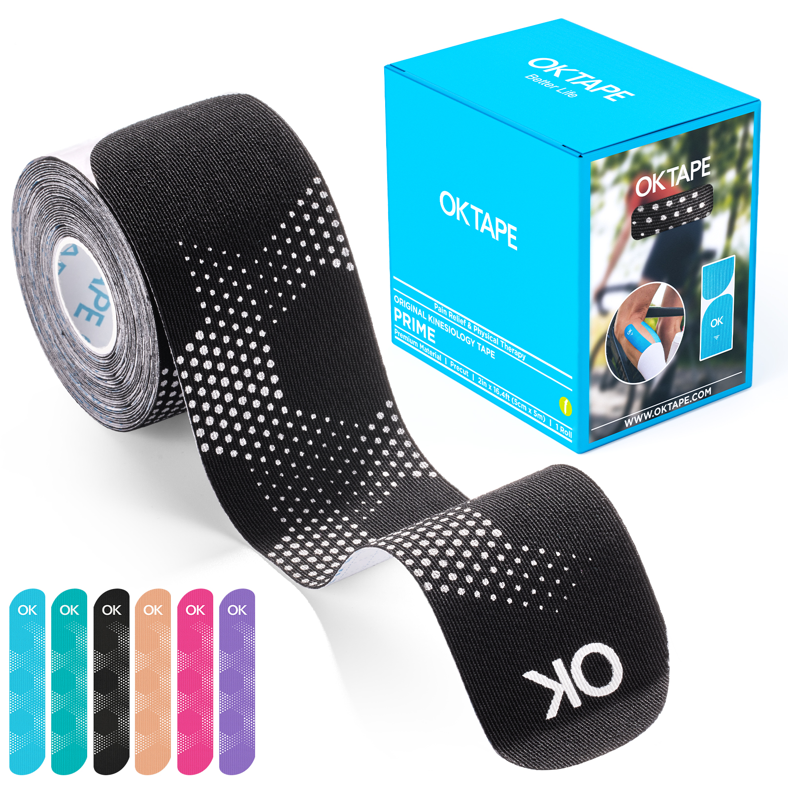OK TAPE synthetische kinesiologietape, 20 strips, elastische atletische tape voor pijnverlichting reflecterend waterdicht, 2 "x 10" / 5 cm x 25 cm: Black