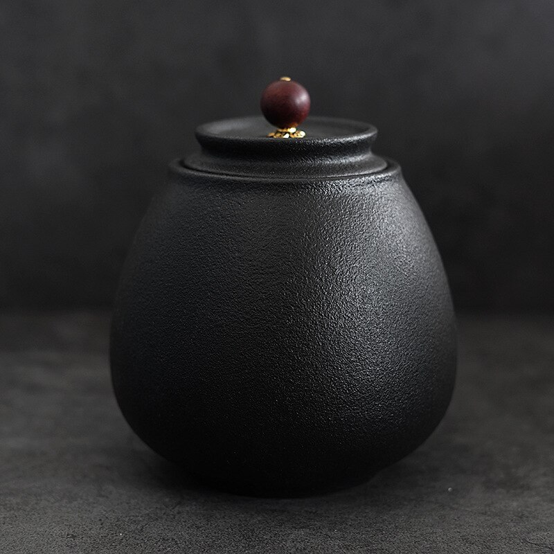High-end black ceramic sealed storage jar coffee beans tea candy biscuits covered storage tank kitchen storage bottle cans: B