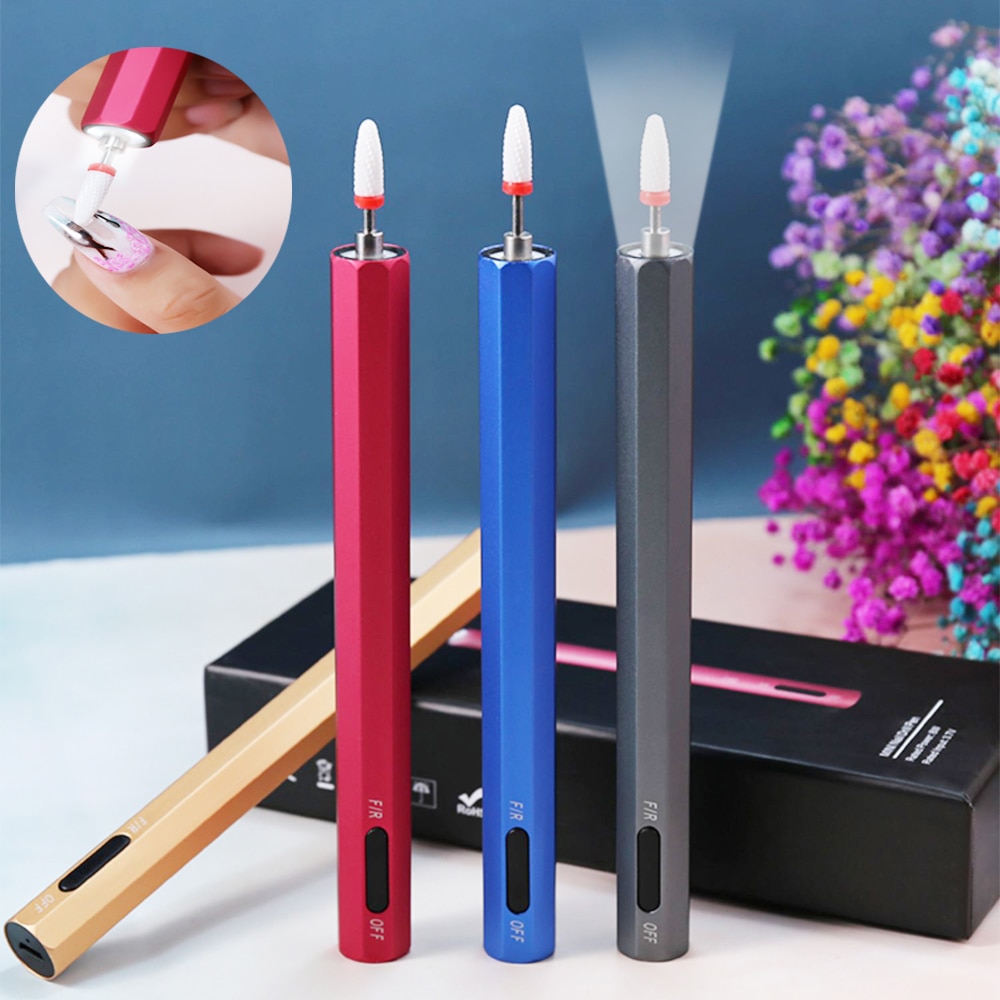 Elektrische Manicure Boor Rustig Slim Nail Boor Machine Met Led Licht 7 Kleuren Nail Boor Pen Frees Verwijderen Gel gereedschap