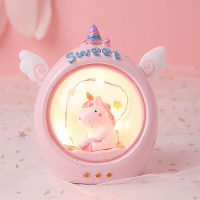 Unicorn baby sleep night light cute star Lamp girl heart bedroom romantic table lamp home decor luminous toys: Brown