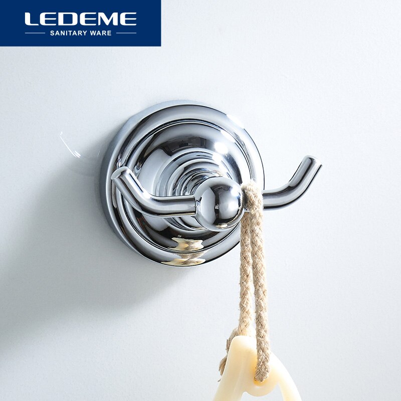 Ledeme Gewaad Haak Hangers Muur Mount Nail Moderne Rvs Chrome Hoed Handdoek Haken Twee Haak Badkamer Accessoires L1405-2