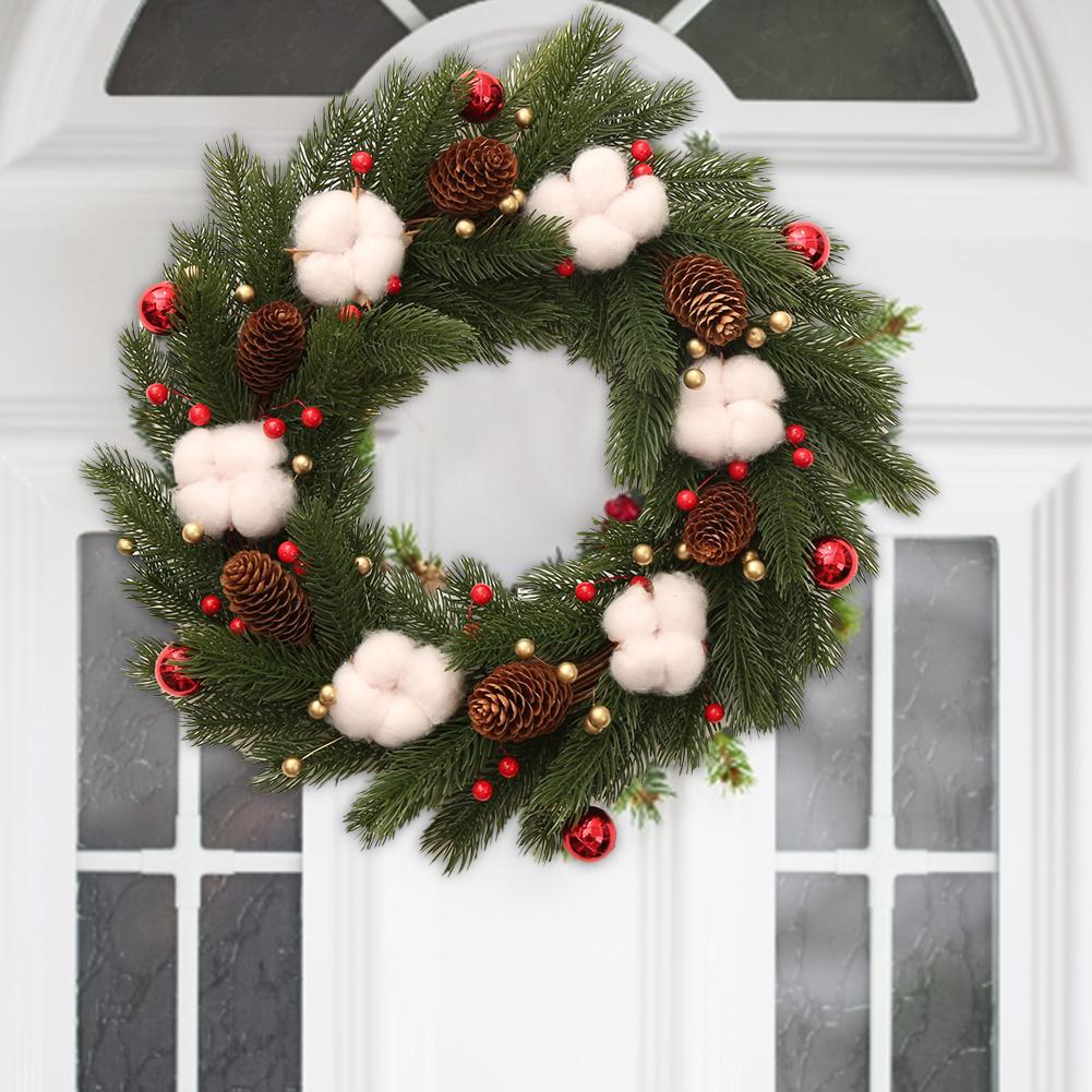 Autumn Pine Cone Cotton Wreath Harvest Festival Door Hanging Wreath for Halloween Thanksgiving Decoration