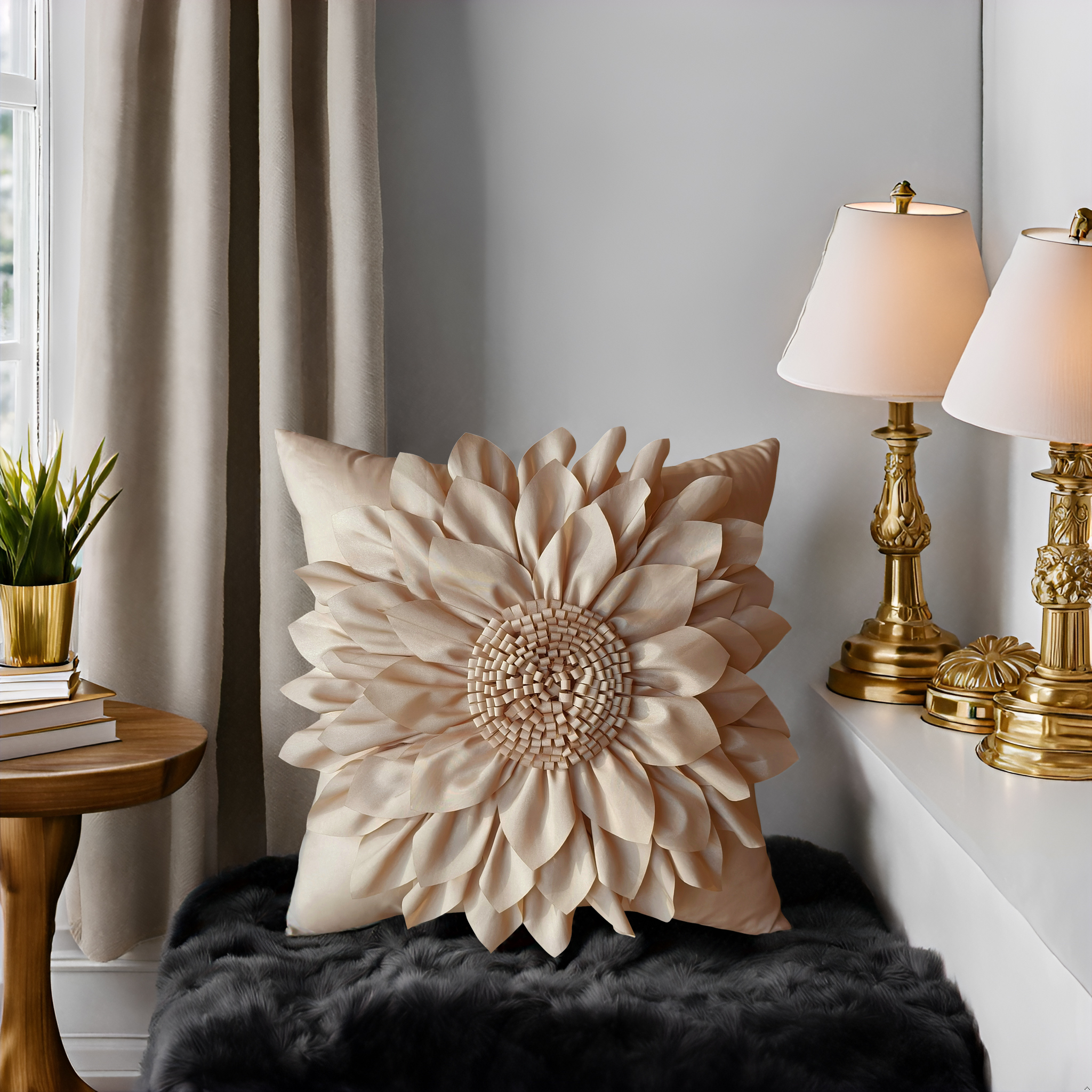 Capas de almofada decorativas bege para sofá 3d girassol capa de almofada luxo artesanal cama sofá bohemia taupe fronha