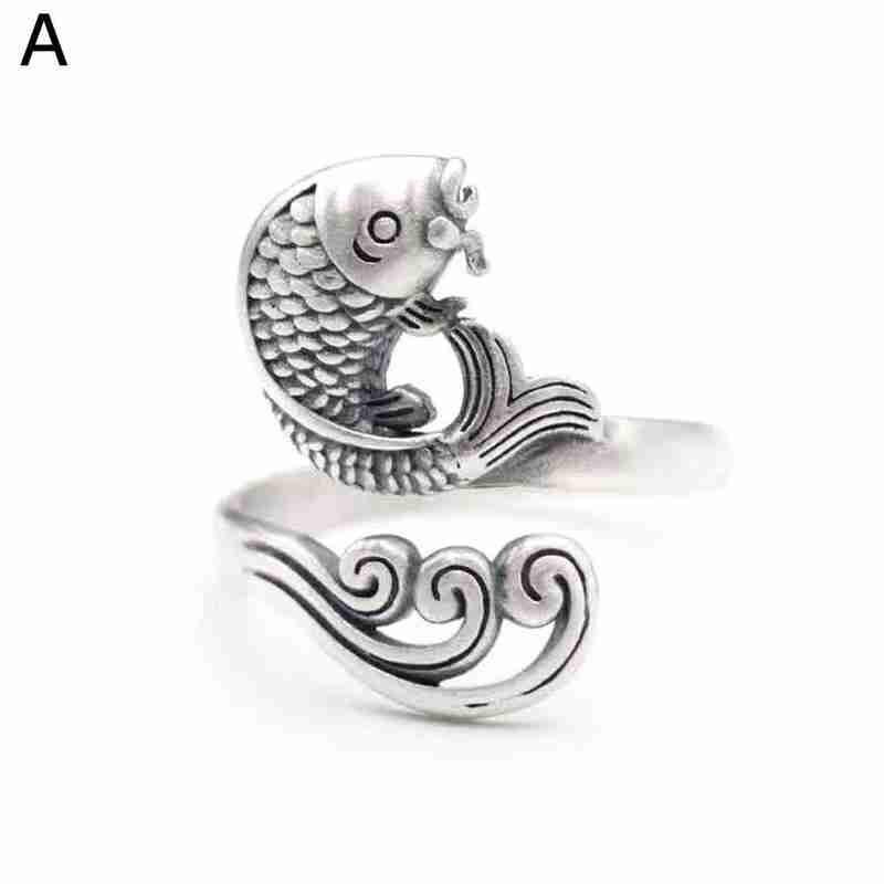 1Pc Koi Vis Ring Verstelbare Opening Dier Ring Metal Voor Mannen En Vrouwen Decor Kerstcadeaus Fancy Karper Sieraden koi Vis Ring: Brocade carp