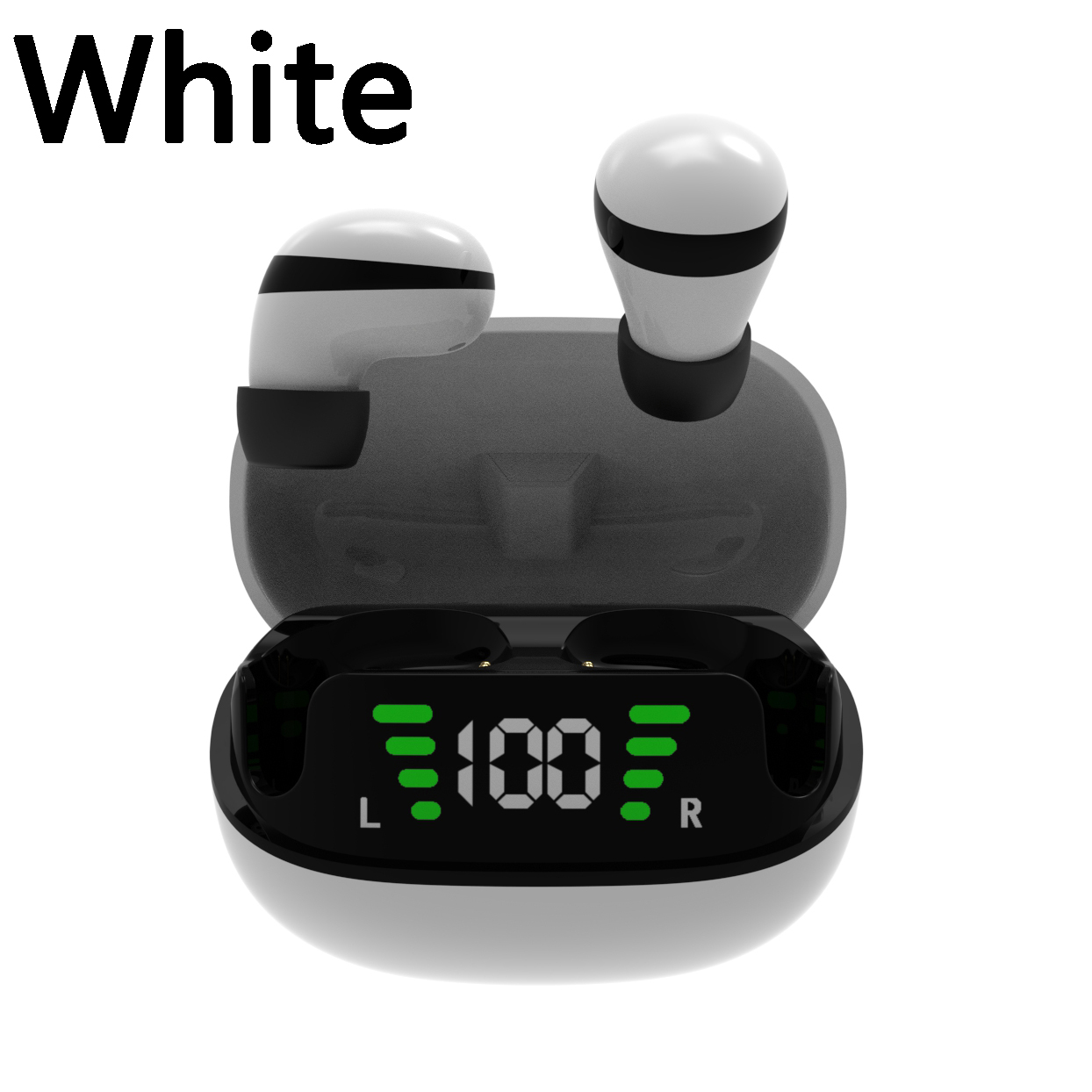 Mini sleep wireless headset 5.3 chip smart digital display with microphone HD call super subwoofer for Android IOS phones: WHITE