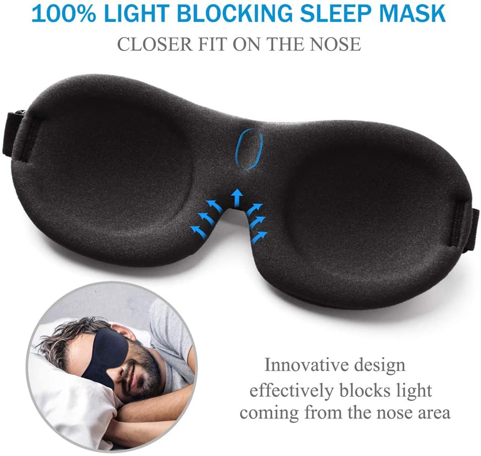 Máscara para dormir mejorada, máscara para ojos opaca contorneada 3D para dormir con correa ajustable, venda para los ojos nocturna suave para siestas