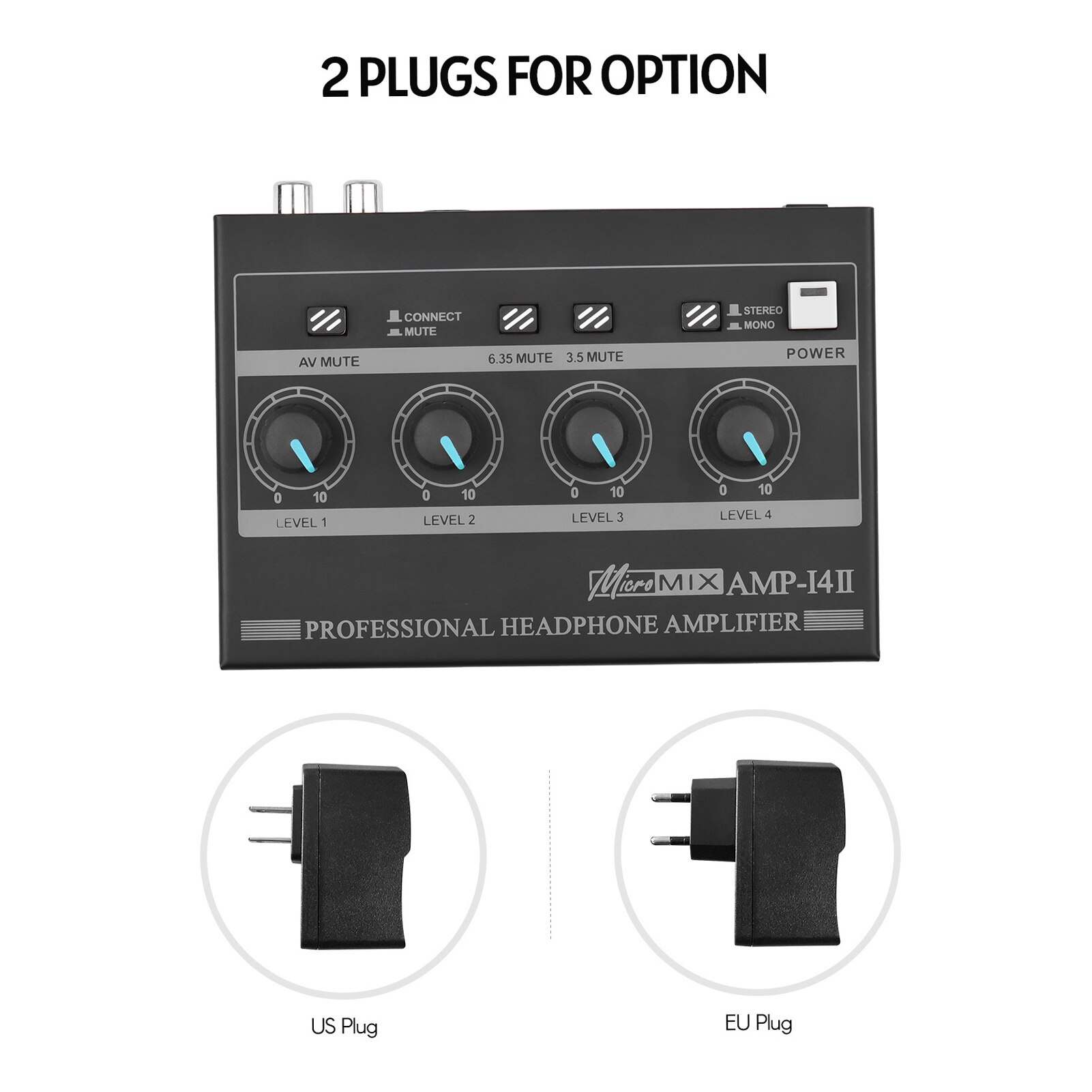 AMP-14 4-Channel Headphone Amplifier Protable Stereo Headphone Amp with RCA/6.35mm/3.5mm Input Volume Control