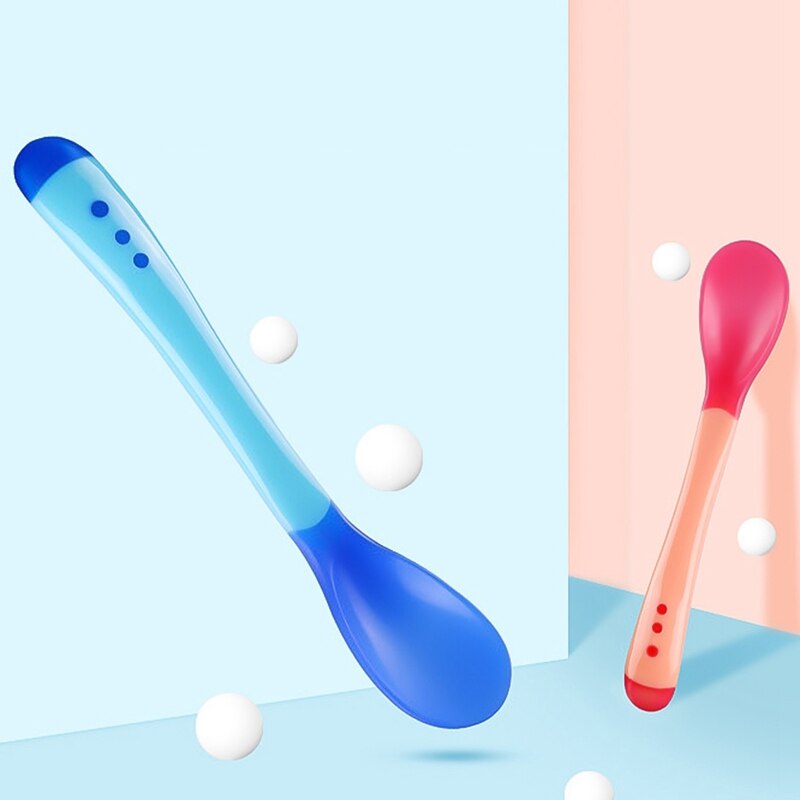Baby Spoon Temperature Sensing Spoon for Kids Infant Silicone Feeding Spoon Toddler Flatware Safety Heat Sensing Baby Spoons