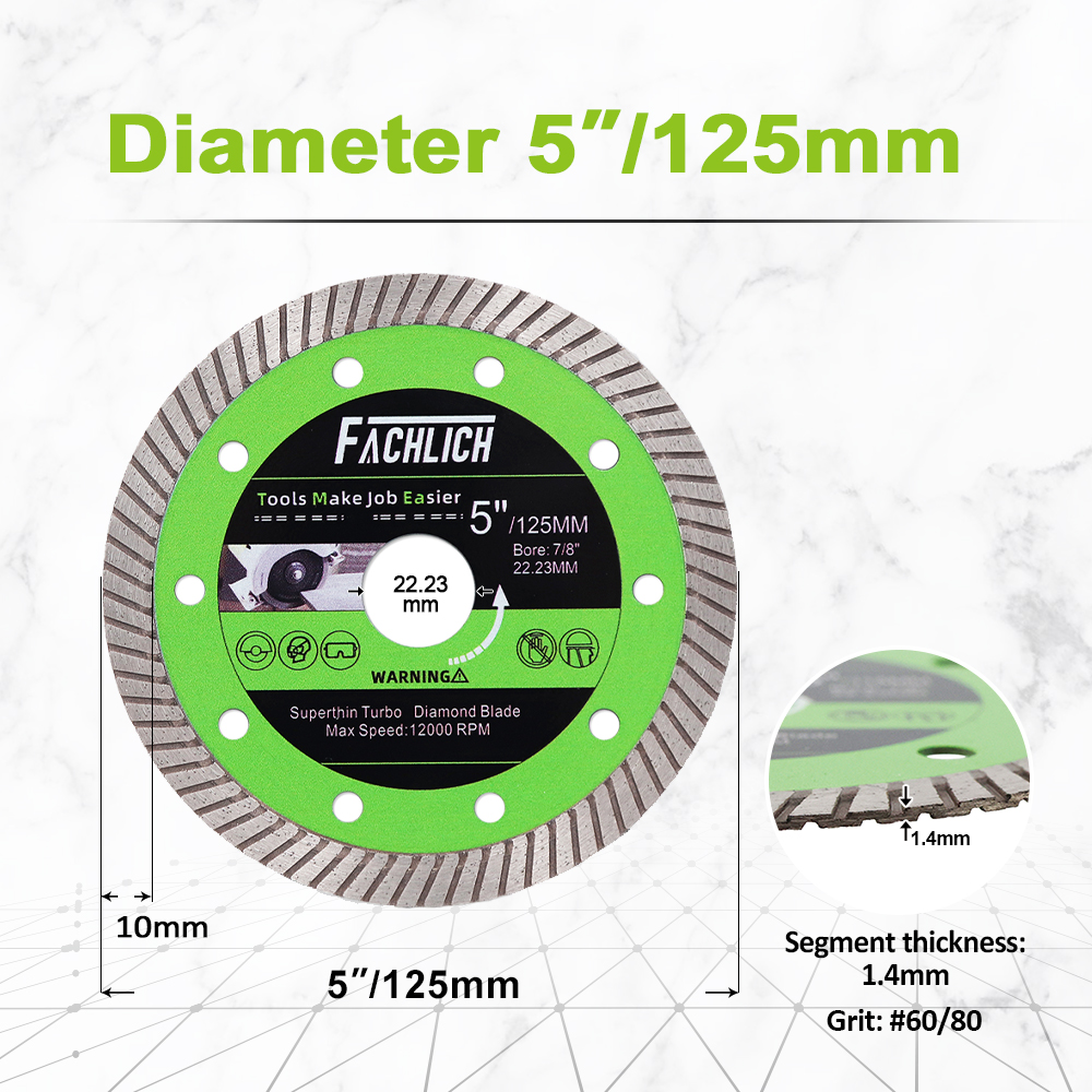 FACHLICH 1/2/5 Stück 4/4,5/5 Zoll superdünne Diamant-Turbo-Sägeblätter für Keramikfliesen, Granit, Marmor, Trennscheibe 105/115/125 mm: verrotten / 6,35 mm