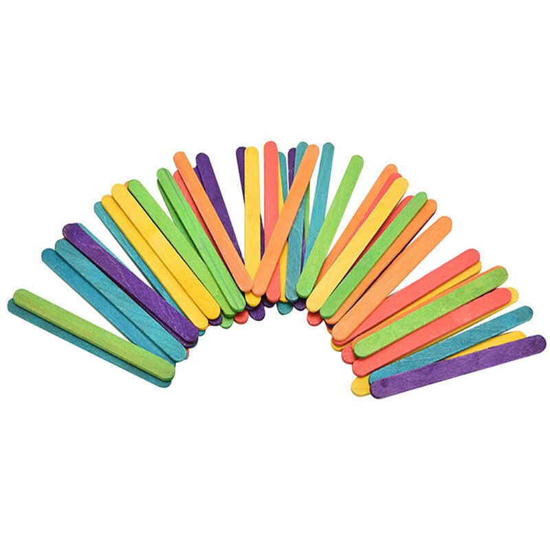 50Pcs/Lot Colored Wooden Popsicle Sticks Natural Wood Ice Cream Sticks Kids DIY Hand Crafts Art Ice Cream Lolly Cake Tools: 50PCS114mm1