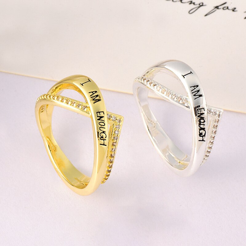 Vintage Gesneden Brief Ringen Voor Vrouwen Zirkoon Ik Ben Genoeg Engagement Wedding Ring Vrouwelijke Sieraden Bague