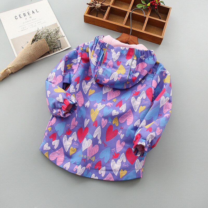 Autumn Winter Fleece Jacket Girls Kids Outerwear Cute Windbreaker Coats Print heart Pattern Baby Children Clothing