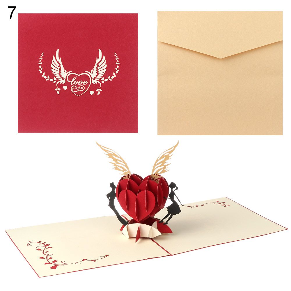 1Pcs 3D Pop Up Liefde Wenskaarten Met Envelop Voor Valentijnsdag Anniversary Wedding Uitnodiging Dank U Kaarten mode: 7