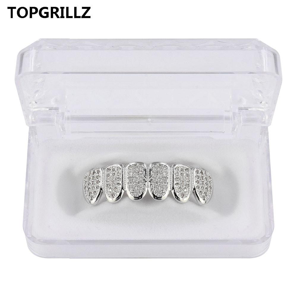 Topgrillz Classic 6/6 Hip Hop/Punk Tanden Grillz Set Goud Zilver Kleur Top &amp; Bottom Grills Dental Mond Caps cosplay Party: Silver Bottom