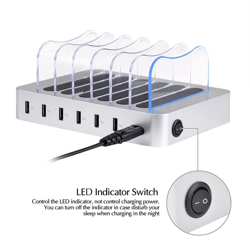Multifunctioneel en duurzaam 6- poorts usb-desktoplaadstation geschikt voor kantoorgebruik (amerikaanse stekker)