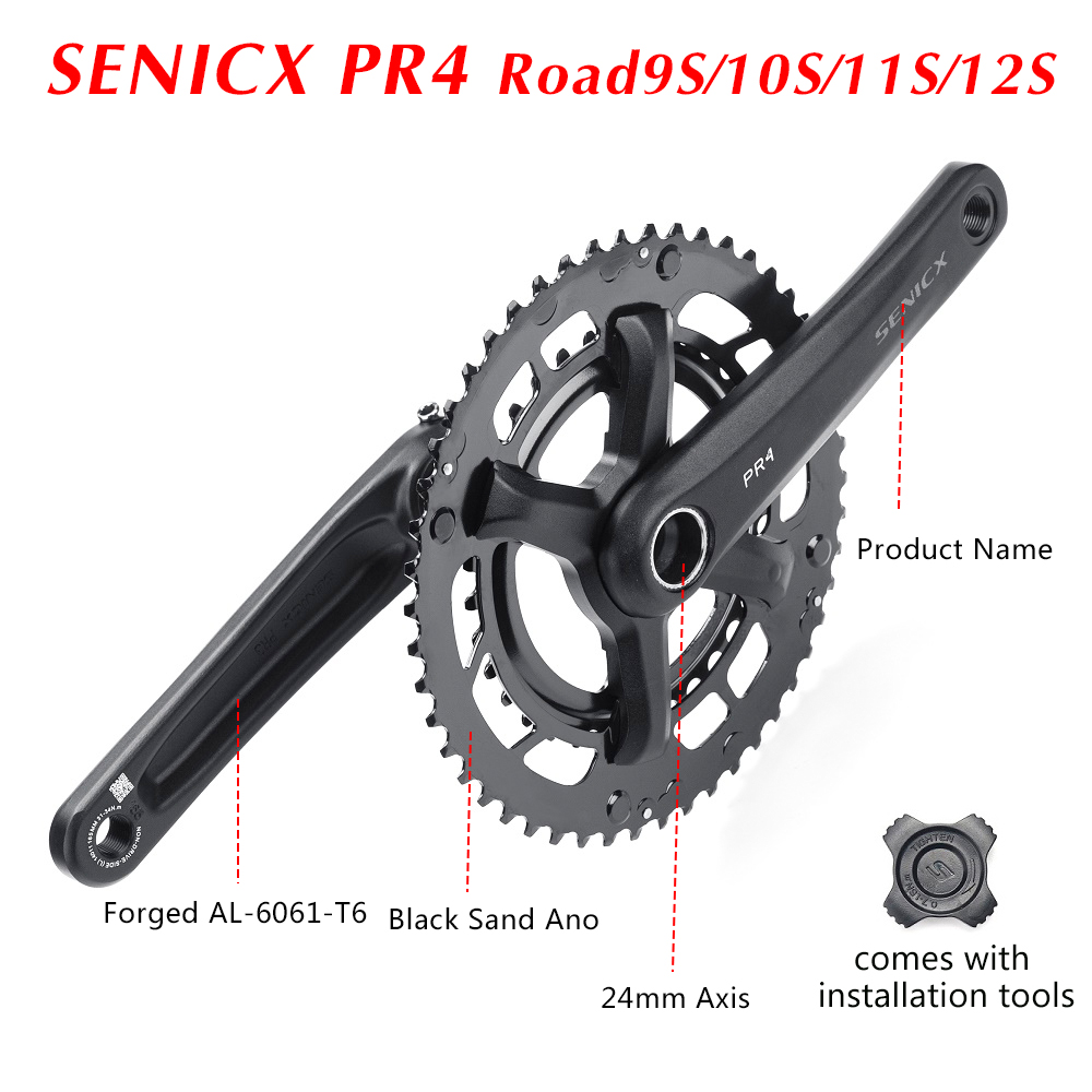SENICX PR4 Road Bicycle Crank Set 165MM/170mm/175MM Double Disc 50-34T Chainring