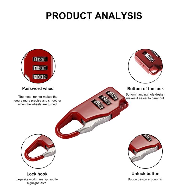 3 Dial Digit Mini Coded Keyed Anti-Theft Locks Suitcase Metal Code Lock Multi Colors Safe Combination Padlock Theft Protection