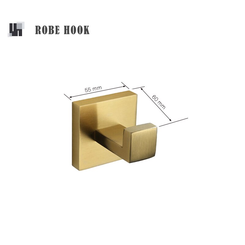 Accesorios de baño de oro cepillado, soporte de papel higiénico, gancho de pared, colgador de toalla, organizador de cocina de acero inoxidable, estante de barra de toalla: Robe Hook