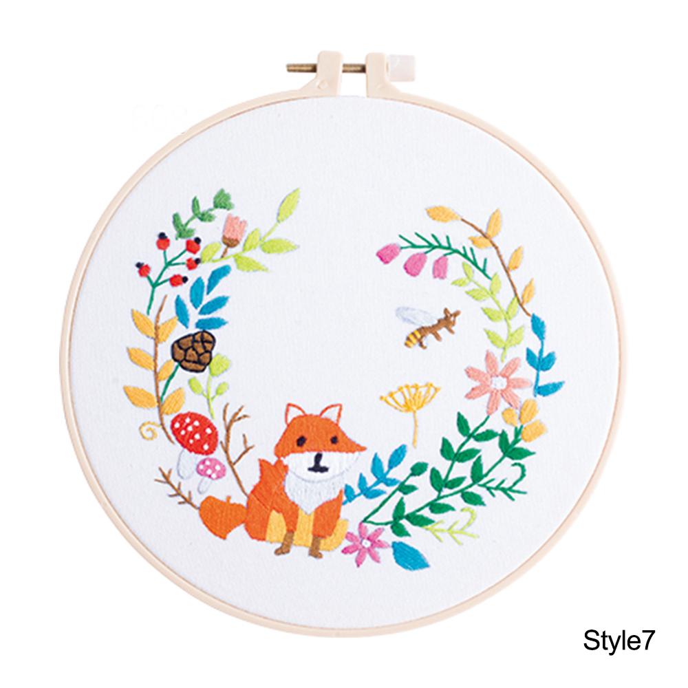 DIY Stamped Embroidery Kit For Starter Flowers Butterfly Pattern Embroidery Cloth Color Threads Tools Kit 20x20cm