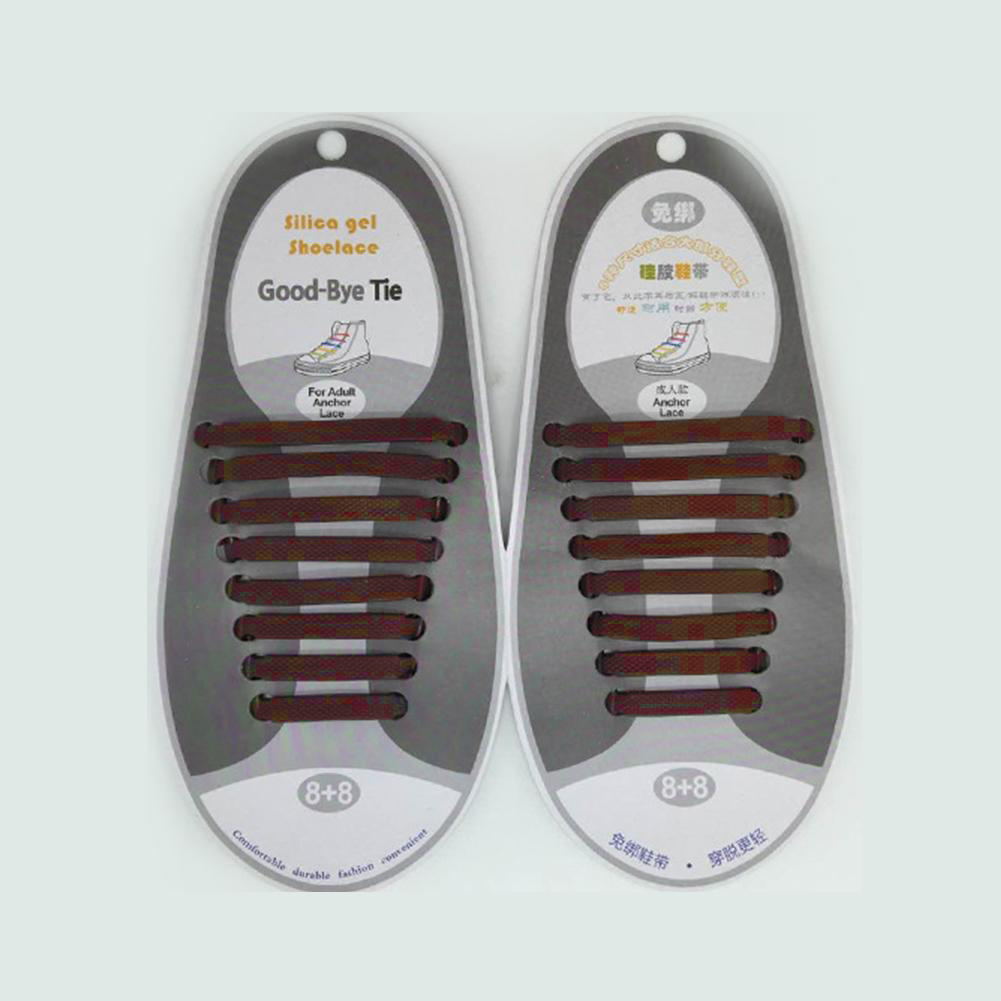 16 stuks siliconen veters, elastische veters, speciale veters zonder strik voor heren en dames, elastische veters, rubberen sneakers, 13 kleuren: Bruin