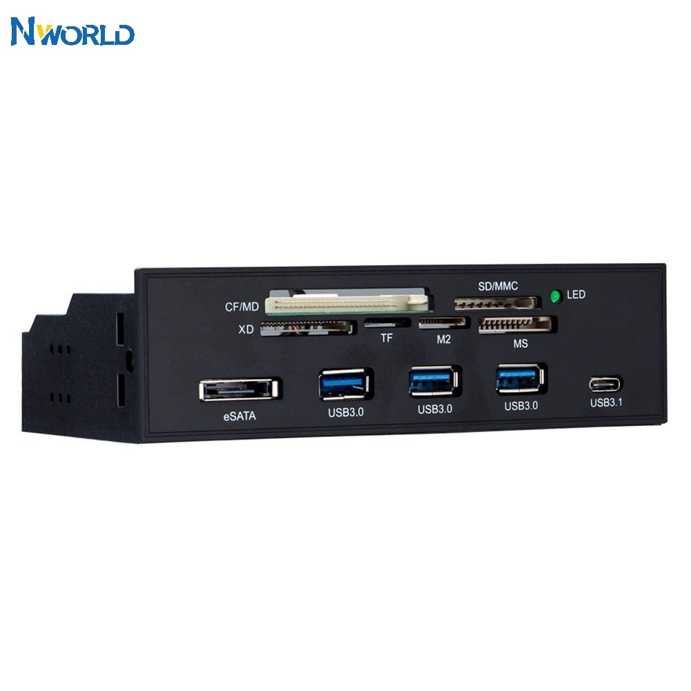 Nworld STW-Lector de tarjetas multifunción todo en 1 para PC, panel frontal de 5,25 pulgadas, 3 puertos, USB 3,0, 3,1, compatible con M2, MSO, SD, MS