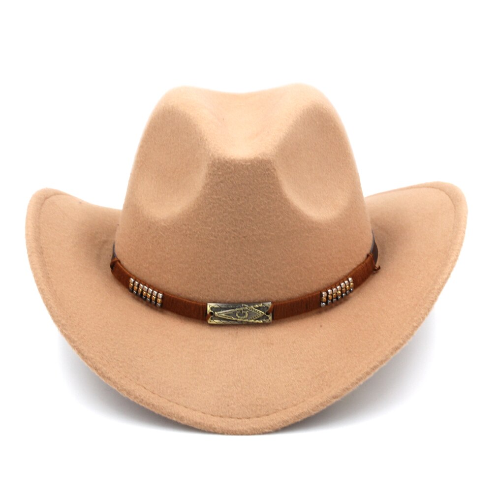 Mistamanecer Estilo Vintage Otoño Invierno sombrero de cowboy del oeste de ala ancha Cowgirl Riding Cap con banda trabajada a mano tamaño 56-58cm