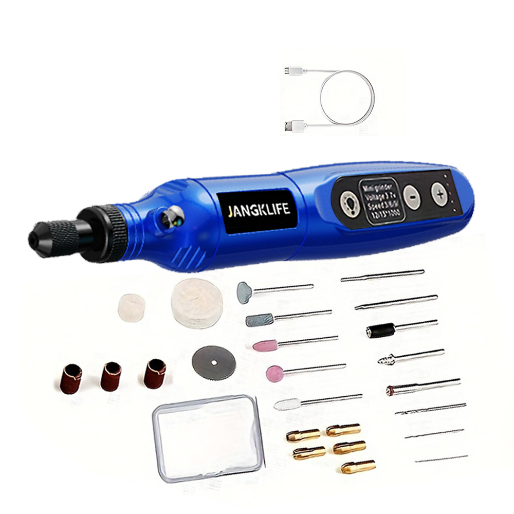 Bezprzewodowy zestaw narzędzi obrotowych USB do obróbki drewna Pióro grawerujące DIY do biżuterii Metal Glass Mini wiertarka bezprzewodowa: Niebieski