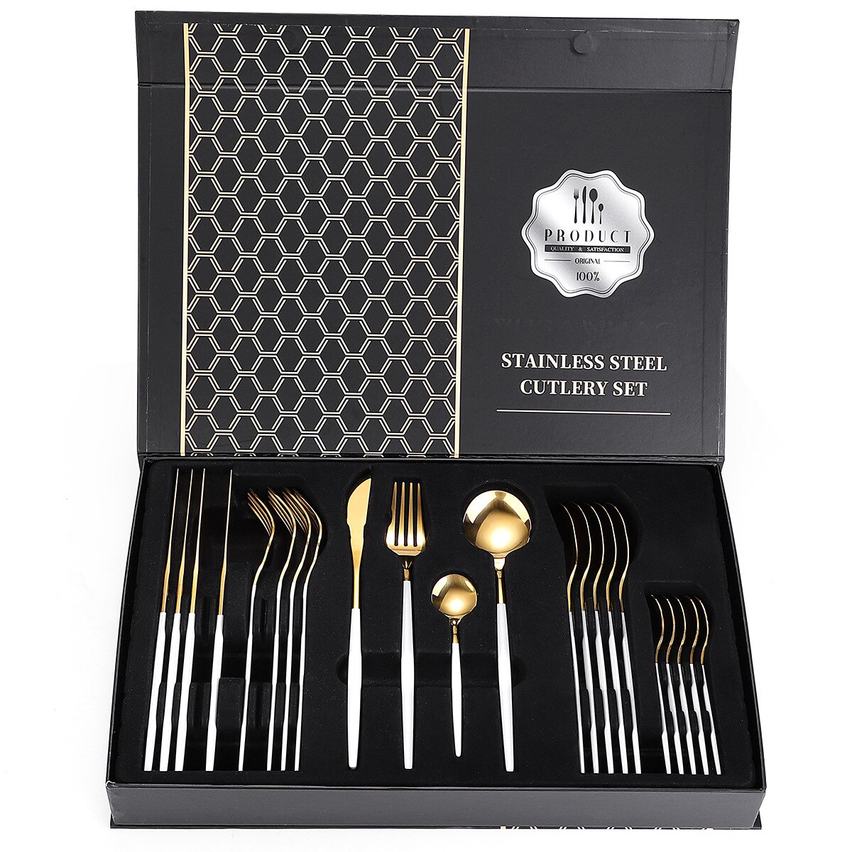 Platinum Tableware Set 304 Stainless Steel Cutlery Set 24pcs Fork Spoon Knife Steak Dinner Set Dinnerware Set Box