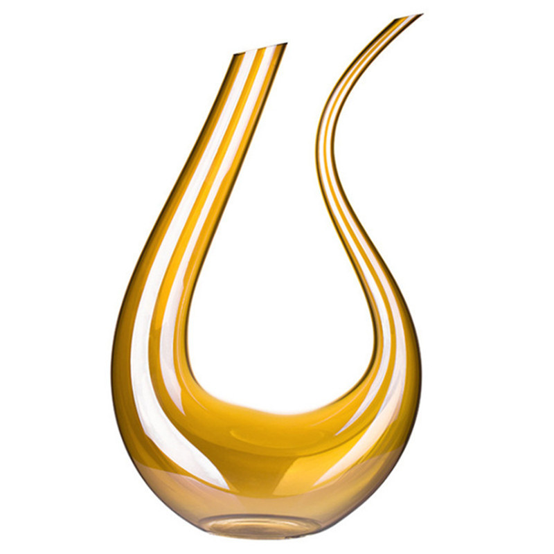 1500ml U Shape Wine Decanter Clear Leadfree Crystal Glass Hand Blown Red Wine Carafe Whiskey Decanter Home Wedding Bar Accessory: Gold