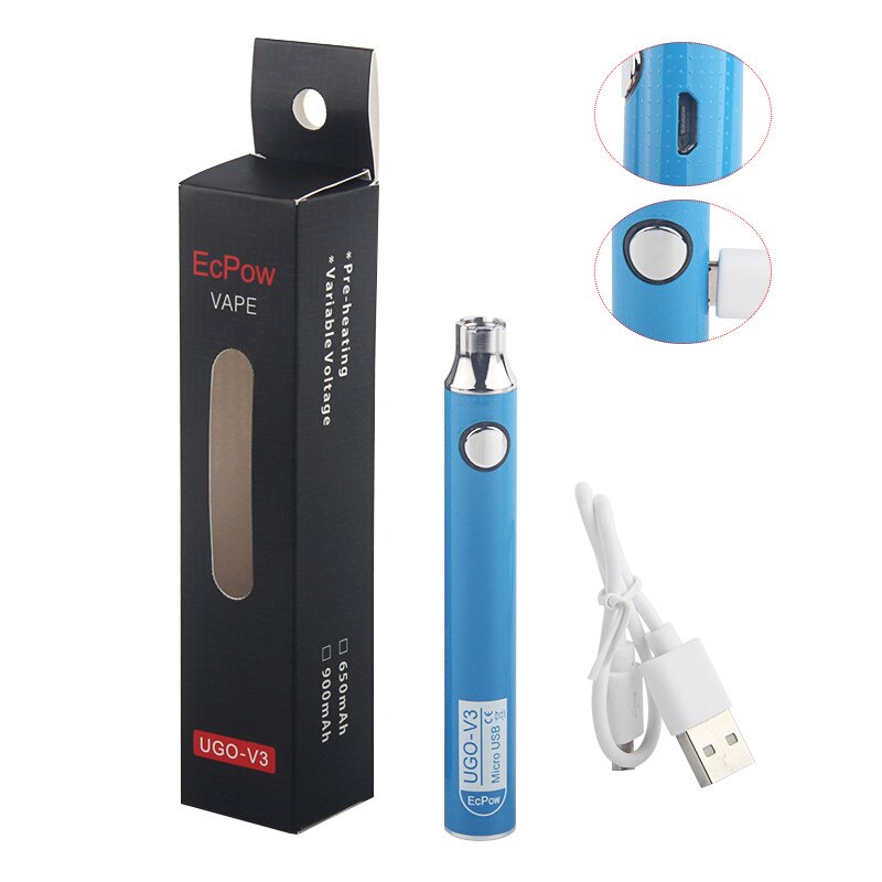 5Pcs Original UGO V3 510 Thread Battery With Micro USB Charger Preheat Variable Voltage Popular Pen For Thick Oil CBD Cartridge: Blue / 900mah