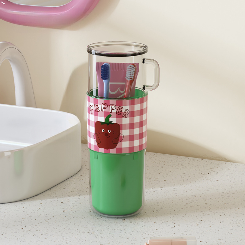 Zahnbürsten-Aufbewahrungsbox mit Griff, Travel Essential – tragbare Zahnbürsten-Aufbewahrungsbox, ausgestattet mit Reise-Mundwasserbecher: Licht Grau