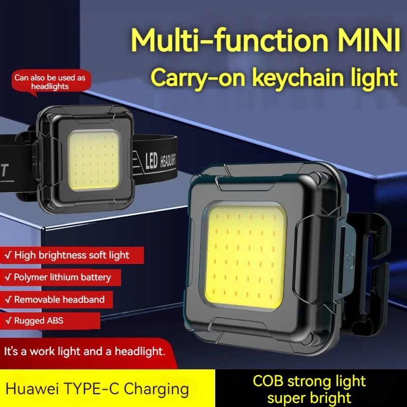 Kraftige cob led-forlygter mini edc nøglering pandelampe genopladelig vandtæt udendørs camping fiskeri bærbar arbejdslommelygte